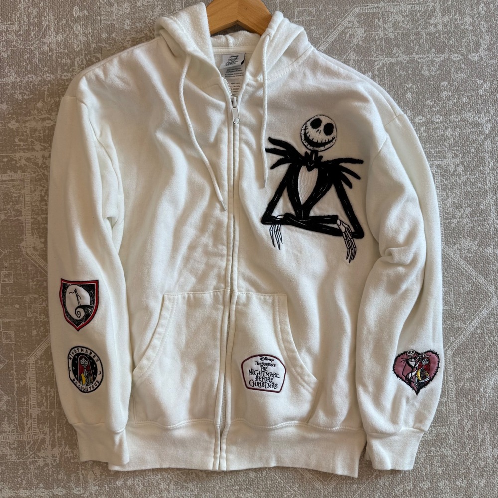 NIGHTMARE BEFORE CHRISTMAS JACK SKELLINGTON DISNEY‎ ZIP HOODIE PATCHES